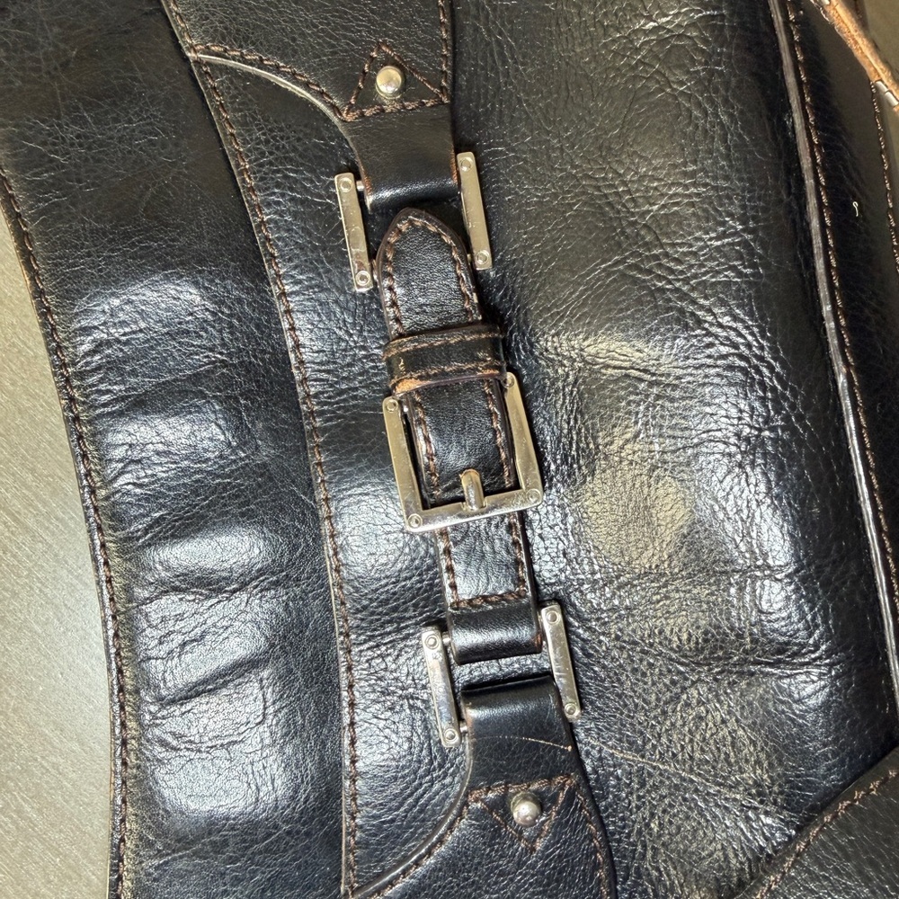 VTG Etienne AIGNER Black Leather Shoulder Handbag Equestrian Accents - Picture 10 of 11